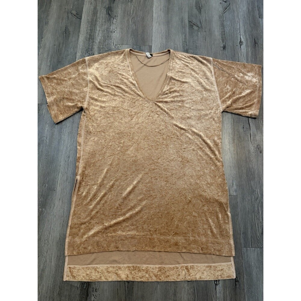 Free People We The Free Luxe Crushed Velvet Oversized Tunic Dress Top Gold Med